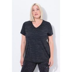 Damskie Bluzka funkcyjna wstawki z siateczki dekolt w serek rękaw 1/2. Czarne t-shirty damskie Ulla Popken, plus size, bez wzorów, z elastanu, bez kołnierzyka. Za 199.99 zł.