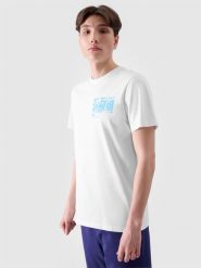 4F T-shirt regular z nadrukiem męski - biały M. Białe koszulki sportowe męskie 4f, m, bez wzorów, z bawełny, klasyczne, bez kołnierzyka. W wyprzedaży za 29.99 zł.