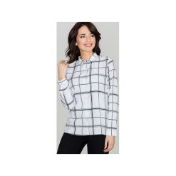 Koszula K421 Wzór 41. Szare koszule damskie Lenitif, w geometryczne wzory, eleganckie, z klasycznym kołnierzykiem, z długim rękawem. Za 109.00 zł.