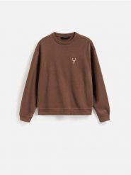 Bluza z haftem - brązowy. Brązowe bluzy damskie Reserved, l, bez wzorów, z bawełny, bez kaptura. Za 119.99 zł.