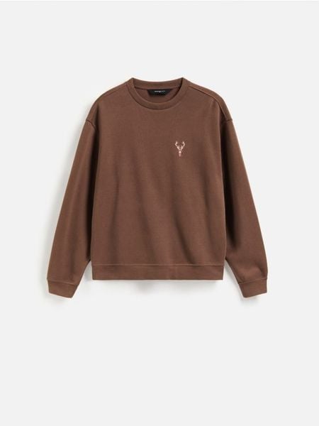 Bluza z haftem - brązowy. Brązowe bluzy damskie Reserved, l, bez wzorów, z bawełny, bez kaptura. Za 119.99 zł.