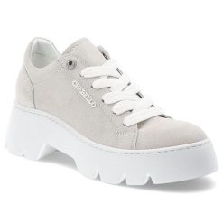 Srebrne Półbuty Chebello Modne Obuwie Damskie. Szare półbuty damskie CheBello, bez wzorów, z materiału, eleganckie, bez obcasa, bez zapięcia. Za 539.00 zł.