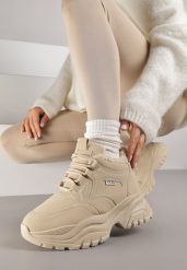Ciemnobeżowe Sneakersy Vices w Stylu Traperków Chunky na Grubej Podeszwie Leandre. Brązowe obuwie sportowe damskie Born2be, bez wzorów, z jeansu. Za 109.99 zł.