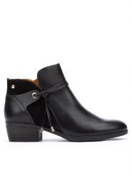 Pikolinos Botki W1U-8505 Czarny. Czarne botki damskie Pikolinos, ze skóry, bez obcasa, na słupku, bez zapięcia. Za 649.99 zł.