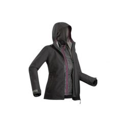 Kurtka turystyczna TRAVEL500 3w1 damska. Szare kurtki damskie QUECHUA, xs, bez wzorów, z elastanu, bez kaptura. Za 349.99 zł.