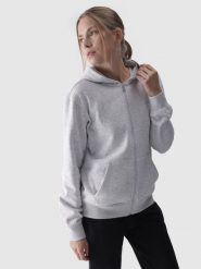 4F Bluza dresowa rozpinana z kapturem damska - szara XS. Szare bluzy damskie 4f, xs, bez wzorów, z bawełny, sportowe, bez kołnierzyka, bez ramiączek, z kapturem. W wyprzedaży za 119.99 zł.