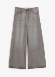 Dżinsy z szerokimi nogawkami, mid waist, z wygodnym paskiem. Szare jeansy damskie bonprix. Za 117.99 zł.