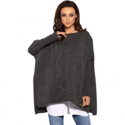 Sweter w kolorze grafitowym. Szare swetry damskie marki Lemoniade, ze splotem, z asymetrycznym kołnierzem. Za 169.95 zł.