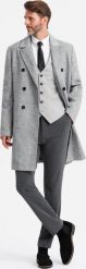 Kurtka męska Ombre Elegancki dwurzędowy męski płaszcz w jodełkę szary V1 OM-COWC-0118 S. Szare kurtki męskie Ombre, m, bez wzorów, eleganckie, bez kaptura. Za 459.99 zł.