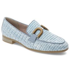Niebieskie Mokasyny Marco Tozzi Eleganckie Obuwie Damskie. Niebieskie mokasyny damskie Marco Tozzi, na lato, bez wzorów, z materiału, eleganckie, bez obcasa, na płaskiej podeszwie, bez zapięcia. Za 229.00 zł.