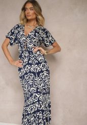 Niebieska Wiskozowa Sukienka z Abstrakcyjnym Wzorem Tuledia. Niebieskie sukienki damskie Renee, na co dzień, na lato, l, bez wzorów, z wiskozy, eleganckie, bez kołnierzyka, bez ramiączek, maxi. Za 49.99 zł.