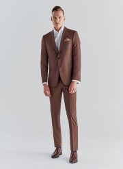PAKO LORENTE – Spodnie męskie garniturowe P21WF-6G-075-A. Brązowe eleganckie spodnie męskie Pako Lorente, m, bez wzorów, z elastanu. Za 99.99 zł.