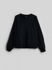 4F Bluza dresowa loose bez kaptura damska - czarna L. Czarne bluzy damskie 4f, l, bez wzorów, z bawełny, bez kołnierzyka, bez ramiączek, bez kaptura. Za 129.99 zł.