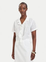 Guess Koszula W6GH48 W1881 Biały Classic Fit. Białe bluzki damskie Guess, xxl, z aplikacjami, z bawełny, bez kołnierzyka, bez ramiączek. Za 332.99 zł.