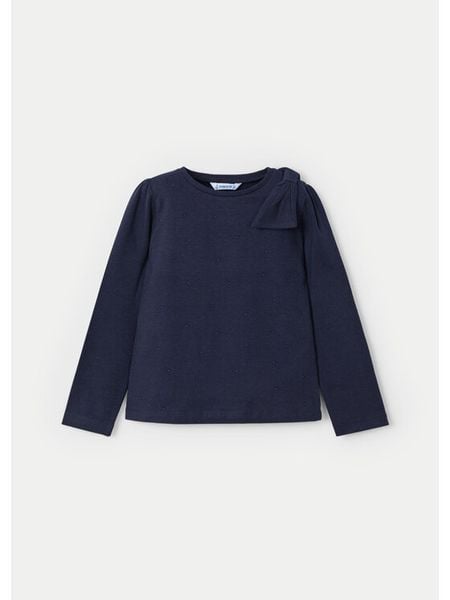 Mayoral Bluzka 4064 Granatowy Regular Fit. Niebieskie bluzki dla dziewczynek Mayoral, bez wzorów, z bawełny, bez kołnierzyka, bez ramiączek. Za 59.99 zł.