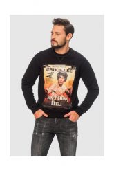 DSQUARED2 Czarna bluza męska z brucem lee. Czarne bluzy męskie Dsquared2, m, bez wzorów, z bawełny, bez kaptura. W wyprzedaży za 699.99 zł.