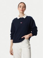 Tommy Jeans Sweter Fluffy Badge DW0DW23831 Granatowy Regular Fit. Niebieskie swetry damskie Tommy Jeans, xs, bez wzorów, z jeansu, bez kołnierzyka, bez ramiączek, bez kaptura. Za 449.99 zł.