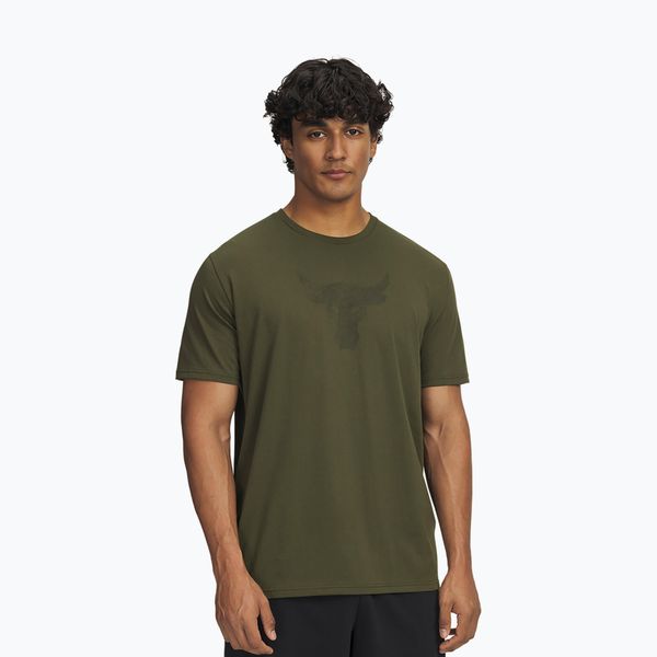 Koszulka Under Armour Project Rock Payoff Graphic. Zielone koszulki sportowe męskie Under Armour, bez wzorów, bez kołnierzyka, bez ramiączek, na fitness i siłownię. Za 149.99 zł.