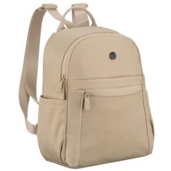 Mały plecak damski wykonany z poliestru w kolorze ecru, jednokomorowy z kieszenią zewnętrzną - Peterson. Plecaki damskie Peterson, bez wzorów. Za 79.99 zł.