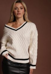 Jasnobeżowy Sweter w Stylu Preppy z Dodatkiem Kaszmiru i Warkoczowym Splotem Belmire. Brązowe swetry damskie Renee, s, z aplikacjami, z kaszmiru, casualowe, bez kołnierzyka, bez ramiączek, bez kaptura. Za 139.99 zł.