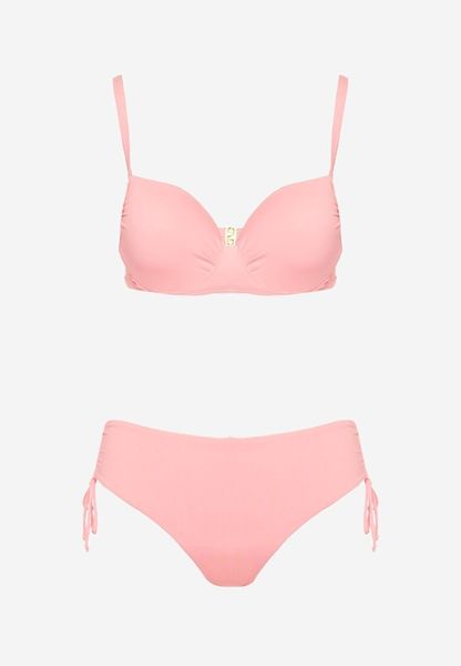 Różowe Bikini Biustonosz z Usztywnianymi Miseczkami Majtki Figi Ozdobione Troczkami Tamarie. Czerwone bikini damskie Renee, na lato, bez wzorów. Za 34.99 zł.