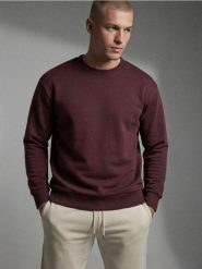 Bluza crewneck basic - bordowy. Czerwone bluzy męskie Sinsay, l, bez wzorów, bez kaptura. Za 29.99 zł.