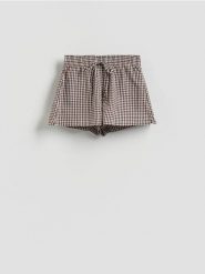 Szorty w kratę - ciemnobrązowy. Brązowe szorty damskie Reserved, l, bez wzorów, z bawełny. Za 79.99 zł.