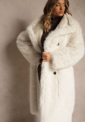 Beżowy Dwurzędowy Płaszcz Futerko o Dwustronnym Kroju z Kołnierzem Nalaneva. Brązowe płaszcze damskie Renee, l, bez wzorów, z futra, eleganckie, bez kaptura. Za 449.99 zł.