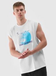 4F Tank top oversize z nadrukiem męski - biały M. Białe koszulki sportowe męskie 4f, m, bez wzorów, z bawełny, klasyczne, bez kołnierzyka. W wyprzedaży za 39.99 zł.