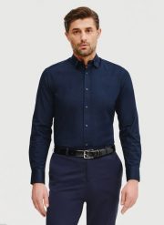 PAKO LORENTE – Casualowa koszula męska w kolorze granatowym. Koszule męskie Pako Lorente, m, bez wzorów, z bawełny, bez kołnierzyka, bez ramiączek. Za 139.99 zł.