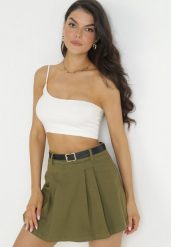 Zielone Szorty Jeansowe Imitujące Spódnicę Mini z Paskiem Arenie. Zielone spódnice damskie Born2be, m, bez wzorów, z jeansu, mini. Za 69.99 zł.