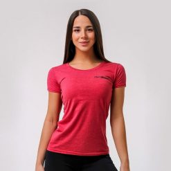 Koszulka damska fitness slim czerwona Basic Vintage. Czerwone koszulki sportowe damskie GYMBEAM, m, bez wzorów, z bawełny, vintage, bez kołnierzyka. Za 42.90 zł.