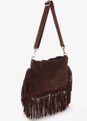 Torebka skórzana z frędzelkami. Brązowe torebki do ręki damskie bonprix, bez wzorów, boho, bez dodatków. Za 249.99 zł.