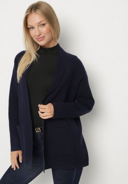 Granatowy Niezapinany Kardigan z Dodatkiem Kaszmiru z Kieszeniami Zaima. Niebieskie kardigany damskie Born2be, s, bez wzorów, z kaszmiru, biznesowe. Za 139.99 zł.