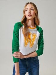 Koszulka z nadrukiem - zielony. Zielone t-shirty damskie Sinsay, l, bez wzorów, z bawełny, bez kołnierzyka. Za 39.99 zł.