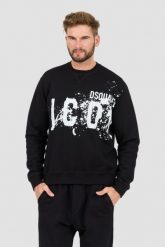 DSQUARED2 Czarna bluza Icon Splash Cool Fit Crewneck. Czarne bluzy męskie Dsquared2, l, bez wzorów, bez kaptura. W wyprzedaży za 1,199.99 zł.