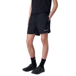 Męskie Krótkie Spodenki Kąpielowe Z Haftowanym Logo. Czarne kąpielówki męskie Champion, m, bez wzorów, z materiału, krótkie. Za 168.99 zł.