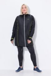 Damskie Płaszcz funkcyjny 2w1 odpinane rękawy kieszenie na zamek błyskawiczny. Czarne płaszcze damskie Ulla Popken, plus size, bez wzorów, z elastanu, plus size, długie, bez kaptura. Za 343.99 zł.