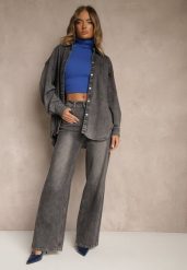 Szare Jeansy High Waist o Szerokim Kroju Tessine. Szare spodnie sportowe damskie Renee, l, bez wzorów, z jeansu. Za 119.99 zł.