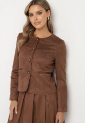 Brązowa Marynarka z Tkaniny Imitującej Zamsz Enatha. Brązowe żakiety damskie Born2be, l, z aplikacjami, z jeansu, biznesowe. Za 149.99 zł.