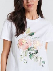 Koszulka z nadrukiem - biały. Białe t-shirty damskie Sinsay, l, bez wzorów, z bawełny, bez kołnierzyka. W wyprzedaży za 13.99 zł.