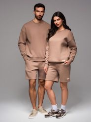 Dresowy zestaw dla par UNISEX bluza + szorty - brązowy V16 Z108 XL/XXL. Brązowe bluzy męskie Ombre, m, bez wzorów, z dresówki, bez kaptura. Za 453.86 zł.