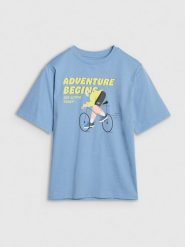 4F T-shirt oversize z nadrukiem chłopięcy - niebieski 122 (6-7 lat). Niebieskie t-shirty dla chłopców 4f, bez wzorów, z bawełny, bez ramiączek. W wyprzedaży za 19.99 zł.