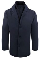 Krótki, Męski Płaszcz Przejściowy z Wysokim Kołnierzem - Brave Soul - Granatowy. Niebieskie płaszcze męskie Brave Soul, na jesień, l, bez wzorów, z poliesteru, krótkie, bez kaptura. Za 285.00 zł.