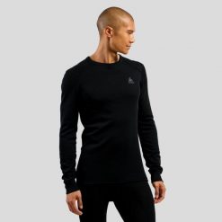 Koszulka termoaktywna męska Odlo ACTIVE WARM ECO. Czarne koszulki sportowe męskie Odlo, m, bez wzorów, bez kołnierzyka, bez ramiączek, trekkingowe. Za 259.99 zł.