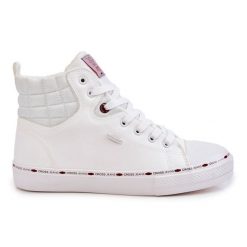 Trampki Męskie Wysokie Ocieplone Cross Jeans KK1R4056C Białe. Białe trampki męskie z aplikacjami, z jeansu, bez zapięcia. Za 282.24 zł.