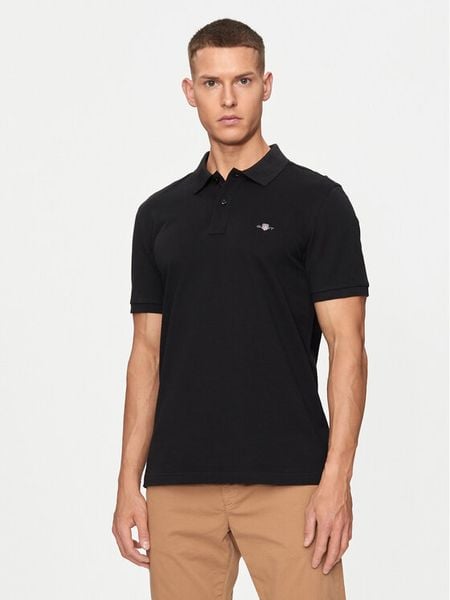 Gant Polo Shield 2220 Czarny Slim Fit. Czarne koszulki polo męskie GANT, l, bez wzorów, z bawełny, bez ramiączek. Za 229.99 zł.