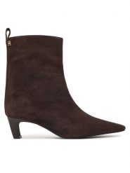 Tommy Hilfiger Botki Kitten Heel Suede Ankle Boot FW0FW09670 Brązowy ciemny. Brązowe botki damskie Tommy Hilfiger, ze skóry, bez obcasa, na słupku, bez zapięcia. Za 699.99 zł.