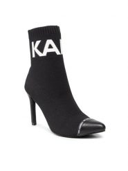 KARL LAGERFELD Botki KL31361A Czarny. Czarne botki damskie KARL LAGERFELD, z materiału, bez obcasa, na szpilce, bez zapięcia. Za 649.99 zł.