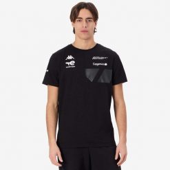 Koszulka Kappa Allerry Peugeot Sport. Czarne koszulki sportowe męskie Kappa, m, bez wzorów, z bawełny, bez kołnierzyka, bez ramiączek. Za 315.50 zł.